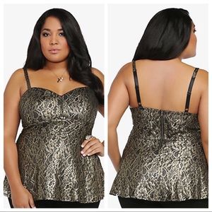 Torrid NWT Gold Black Lace Peplum Tank Top Size 5